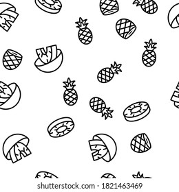 Pineapple Exotic food Vector Seamless Pattern Thin Line Illustration