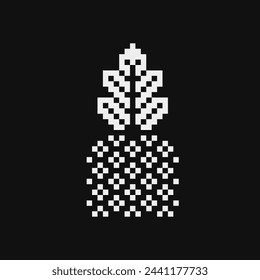 Pineapple exotic fruit isolated vector illustration, emoji. Pixel art icon. Game assets 1-bit sprite. Design for stickers, logo, mobile app