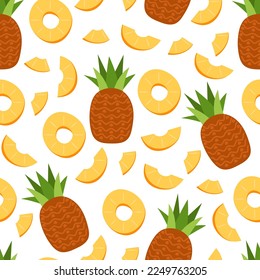 Pineapple exotic fruit slice tropical style summer seamless pattern cover wallpaper concept. Vector cartoon graphic design element illustration