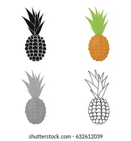 Pineapple exotic fruit. Yellow anise on top of the leaf bush. Growing pineapple in the tropics.Singe fruit icon.