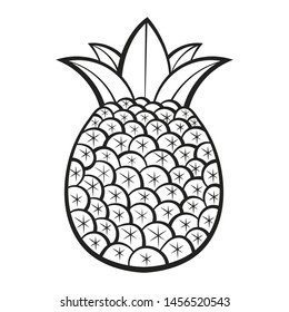 Pineapple, Exotic Fruits. Coloring Book For Adults And Children. Hand Drawn Illustration. Summer