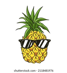 pineapple with eyeglasses on a white background