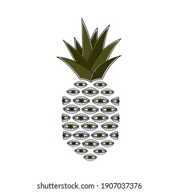 Pineapple with eyes. Icon Logo Vector Mascot. Vector illustration.