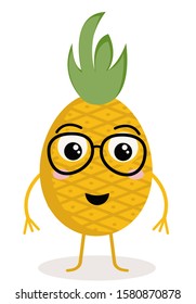 Pineapple face vector. Cute tropical fruit illustration.