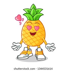 pineapple fall in love mascot vector cartoon illustration