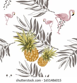 Pineapple and flamingo seamless pattern design for background