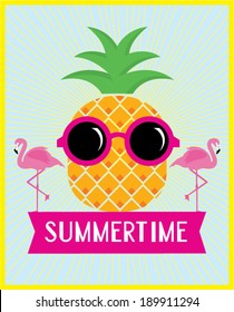 pineapple and flamingo summertime vector/illustration template