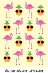 pineapple and flamingo summertime vector/illustration template