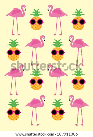 pineapple and flamingo summertime vector/illustration template