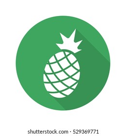 Pineapple flat design long shadow icon. Ananas. Vector silhouette symbol