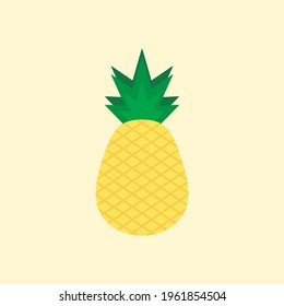 pineapple flat design vector illustration. Pineapple with leaf icon. Tropical fruit isolated on color background. Symbol of food, sweet, exotic and summer, vitamin, healthy. Nature logo. Flat concept.