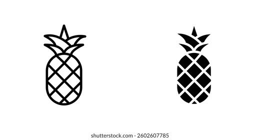Pineapple flat Icons in line outline and flat solid style on white background