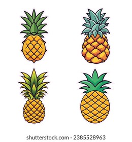 Pineapple Flat Illustrations Collection. Perfect for different cards, textile, web sites, apps 