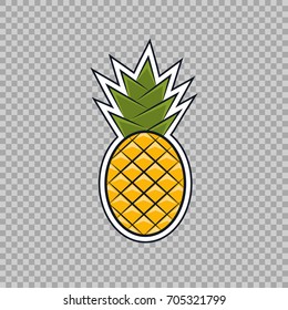 Pineapple in a flat style with an inscription. Icon, a symbol of tropical fruit on isolated background.
