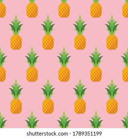 Pineapple in flat style seamless pattern. Vector illustration