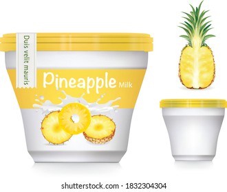 Pineapple flavored  ice cream cup design. illustration