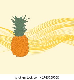 Pineapple and floating waves, vector backgound