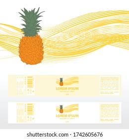 pineapple with floating yellow waves in behind, vector bottle label template