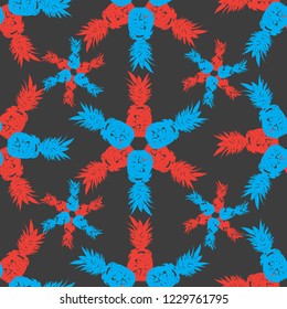 Pineapple Floats-Fruit Delight. Seamless Repeat Pattern illustration.Background in Blue,Red and Grey