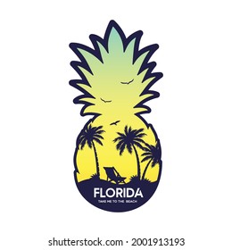 Pineapple Florida stylish graphic t-shirt vector design, typography. Design for poster, print on the theme of summer. Vector illustration.