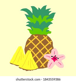 Pineapple and flower, hand drawn vector illustration