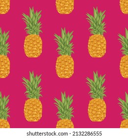pineapple and flowers drawing seamless design 