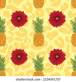 pineapple and flowers drawing seamless design 