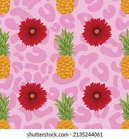 pineapple and flowers drawing seamless design 
