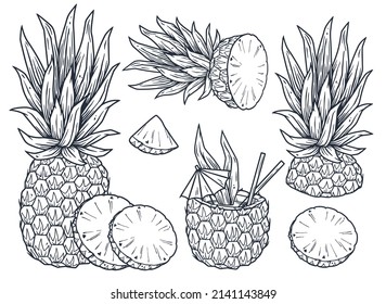 Ananas frische exotische saftige Früchte. tropische Sommerhananen und Bio-Ananas für die Lebensmittelbar