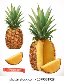 Pineapple. Fresh Fruit 3d Realistic Vector Icon