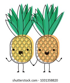 pineapple fresh fruit couple kawaii characters