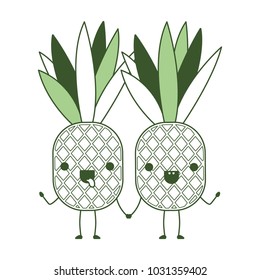 pineapple fresh fruit couple kawaii characters