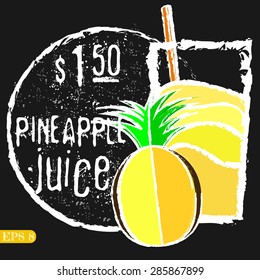 Pineapple.  Fresh juice. Vector collection drinks menu