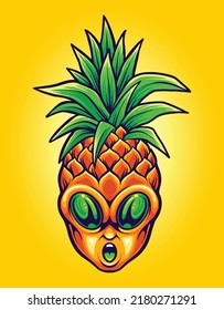 Pineapple fruit alien head cartoon vector illustrations for your work logo, merchandise t-shirt, stickers and label designs, poster, greeting cards advertising business company or brands