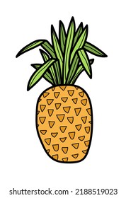 Pineapple fruit cartoon doodle vector illustration isolated on white background. Bright colorful outline ananas fruit, healthy fresh exotic meal, organic food full of vitamins. Summer fruit snack.