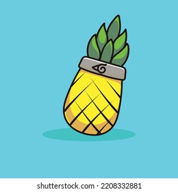 Pineapple Fruit Cartoon Mascot Vector Design Flat Cute Smile Expression
