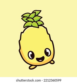pineapple Fruit Cartoon Mascot Vector Design Flat Cute Smile Expression