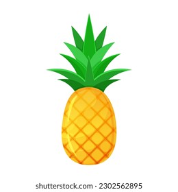 Pineapple fruit in cartoon style. Summer fruits for healthy lifestyle. Vector illustration isolated on white.