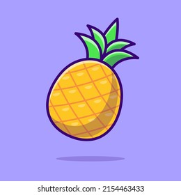 Pineapple Fruit Cartoon Vector Icon Illustration. Food Nature Icon Concept Isolated Premium Vector. Flat Cartoon Style