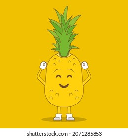 the pineapple fruit character shows a very happy expression