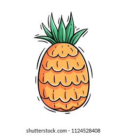 pineapple fruit with colored doodle style on white background