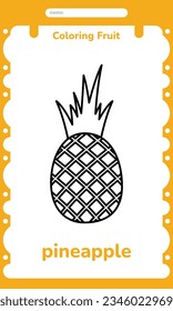 Pineapple Fruit Coloring Exercise Practice Worksheet for Kids