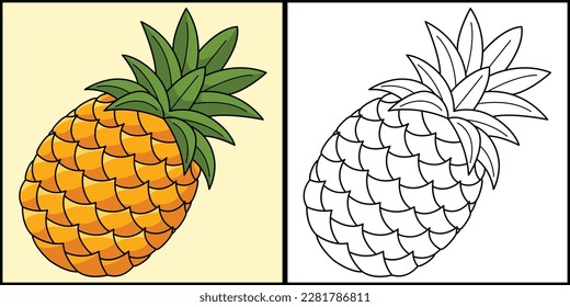 Pineapple Fruit Coloring Page Colored Illustration
