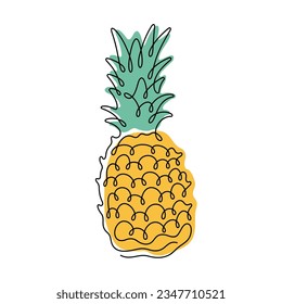 Pineapple fruit continuous line colourful vector illustration