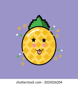 Pineapple Fruit cute logo flat on purple color background, Pineapple Fruit cute icons, Pineapple Fruit icon vector graphics.
