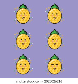Pineapple Fruit cute logo flat on purple color background, Pineapple Fruit cute icons, Pineapple Fruit icon vector graphics.