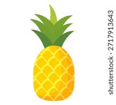 Pineapple fruit design in flat style, cartoon style pineapple isolated on white. Summer fruit theme, for healthy and natural living, Pineapple fruit vector illustration