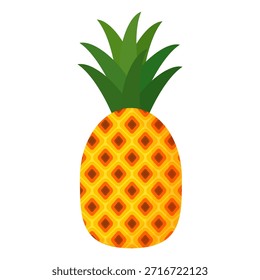 Pineapple fruit design in flat style, cartoon style pineapple isolated on white. Summer fruit theme, for healthy and natural living, Pineapple fruit vector illustration