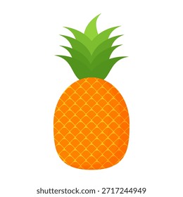 Desenho de fruta de abacaxi em estilo plano, desenho animado estilo abacaxi isolado no branco. Tema de frutas de verão, para vida saudável e natural, ilustração de vetor de frutas de abacaxi