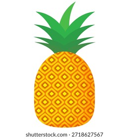 Desenho de fruta de abacaxi em estilo plano, desenho animado estilo abacaxi isolado no branco. Tema de frutas de verão, para vida saudável e natural, ilustração de vetor de frutas de abacaxi